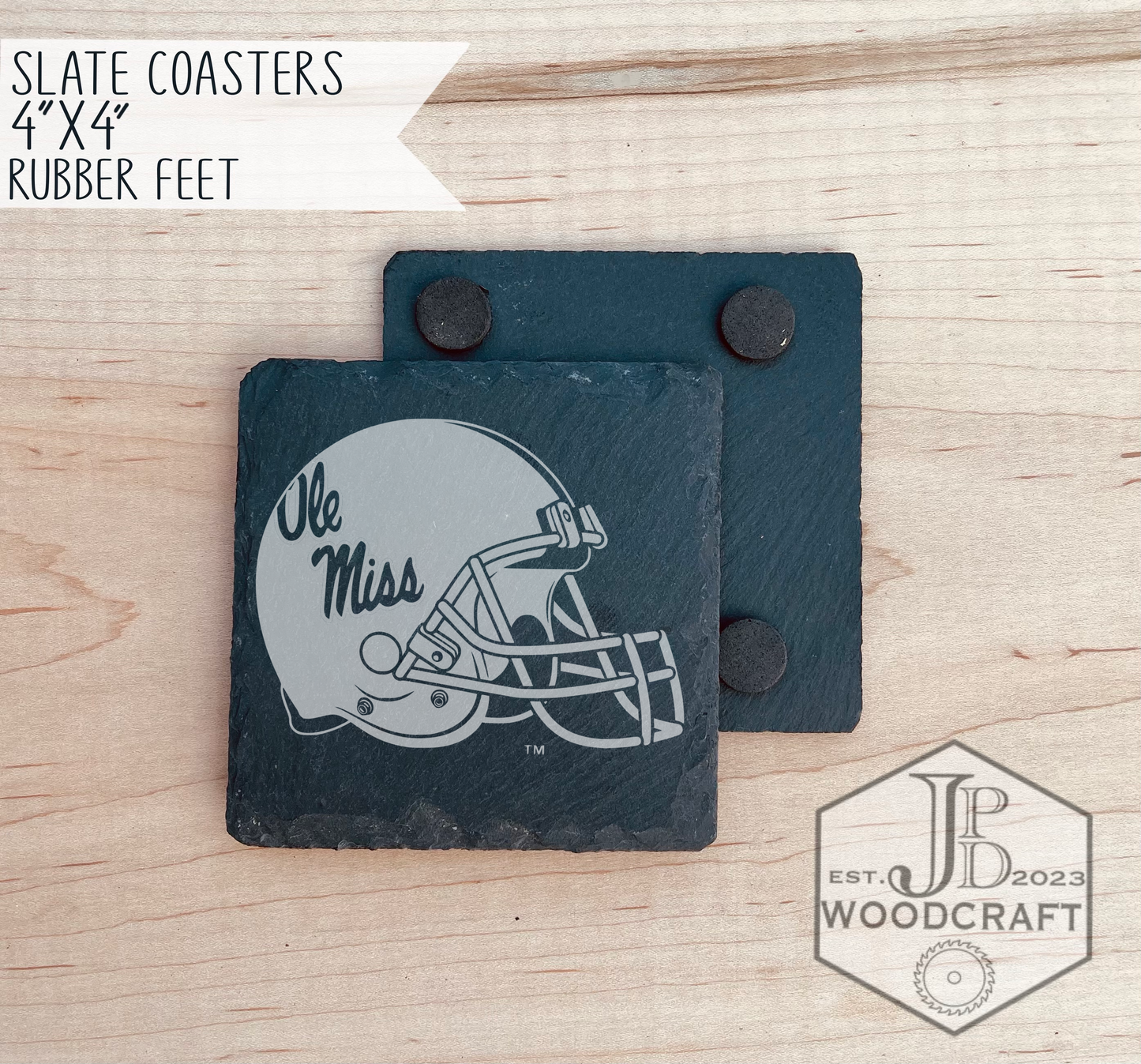 Ole Miss Engraved Slate Coasters (Officially Licensed)