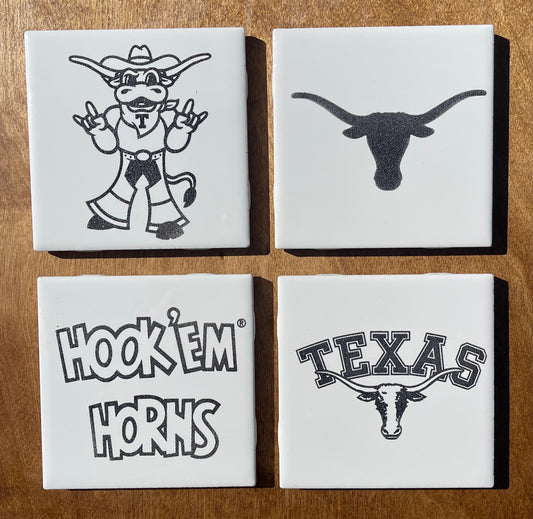 Texas Longhorns Engraved Ceramic Coasters (Officially Licensed)